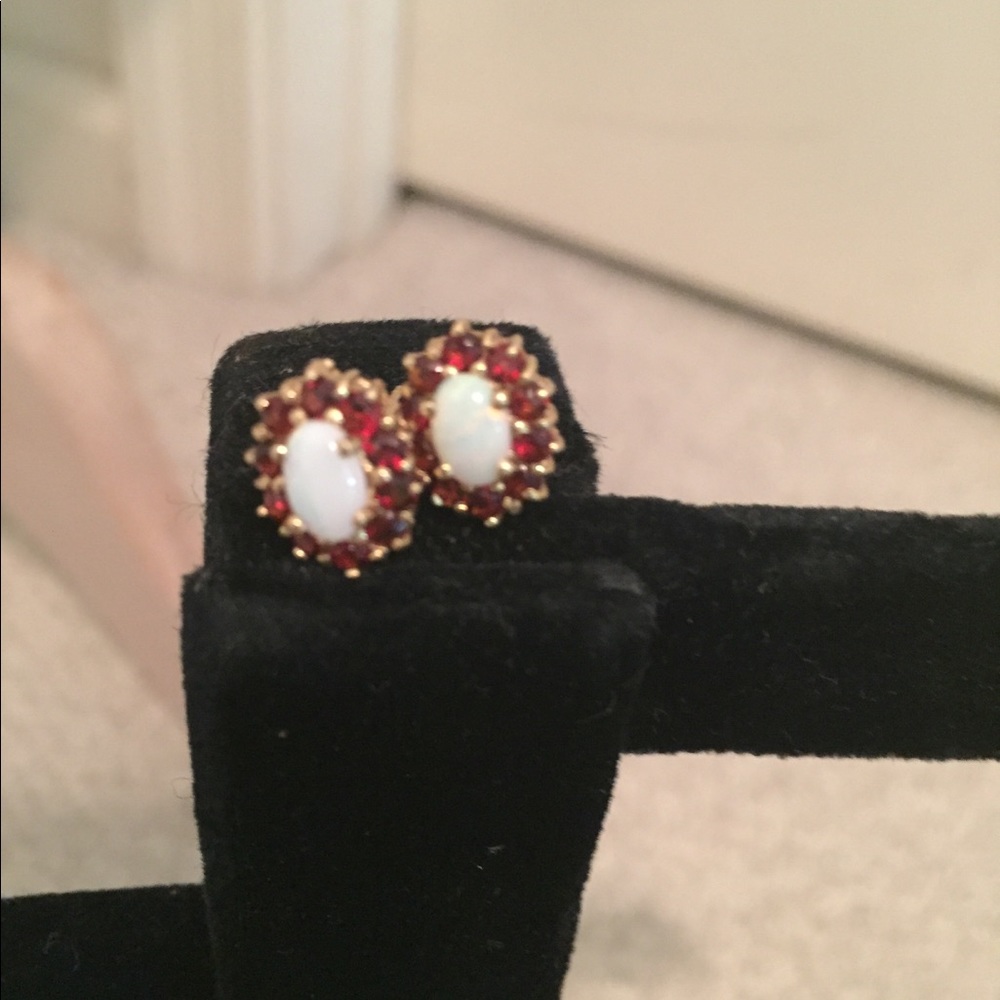 14k Opal & Garnet stud earrings